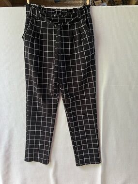 Soho Apparel Black Windowpane Paperbag Waist Chinos